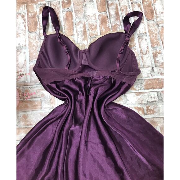 Vintage Ambrielle Plum Satin Babydoll Lingerie Trim Lace SZ Large Lightly Padded - Picture 7 of 9